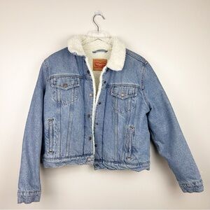 Levi’s Jean Jacket Denim Blue Sherpa Lined Size XL